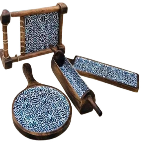 Wooden Round Platter Set - Wooden, Standard Size, Brown Color | Polished Surface, Glossy Finish, Ideal for Kitchen Use