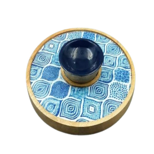 Wooden Serving Platter - Wooden, 12 Inch Round, Glossy Blue Finish | Polished Surface Ideal for Kitchen Use