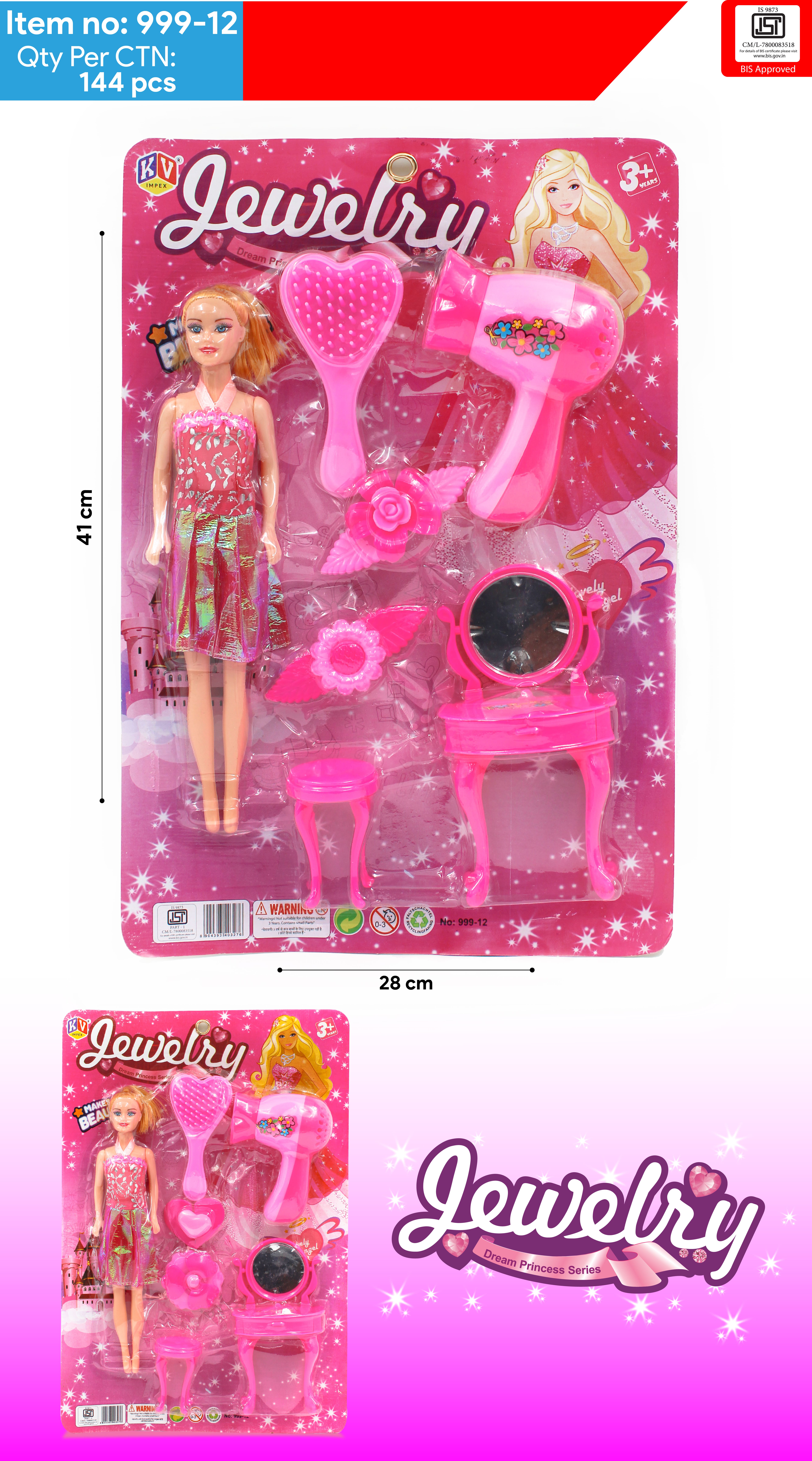 11 Inches Jewellery Doll Play Set - Plastic, Silicone | Fun Interactive Play, Realistic Facial Features, Sparkling Accessories, Long Shiny Hair