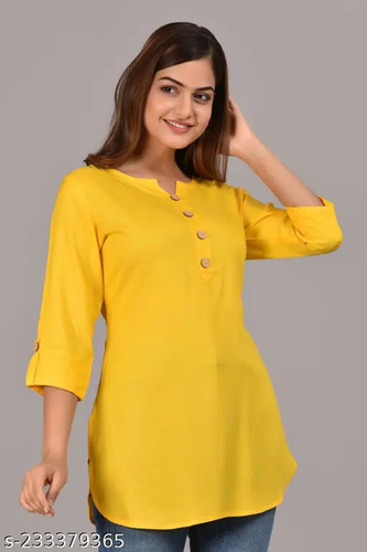 Ladies Plain Kurti - Color: Yellow