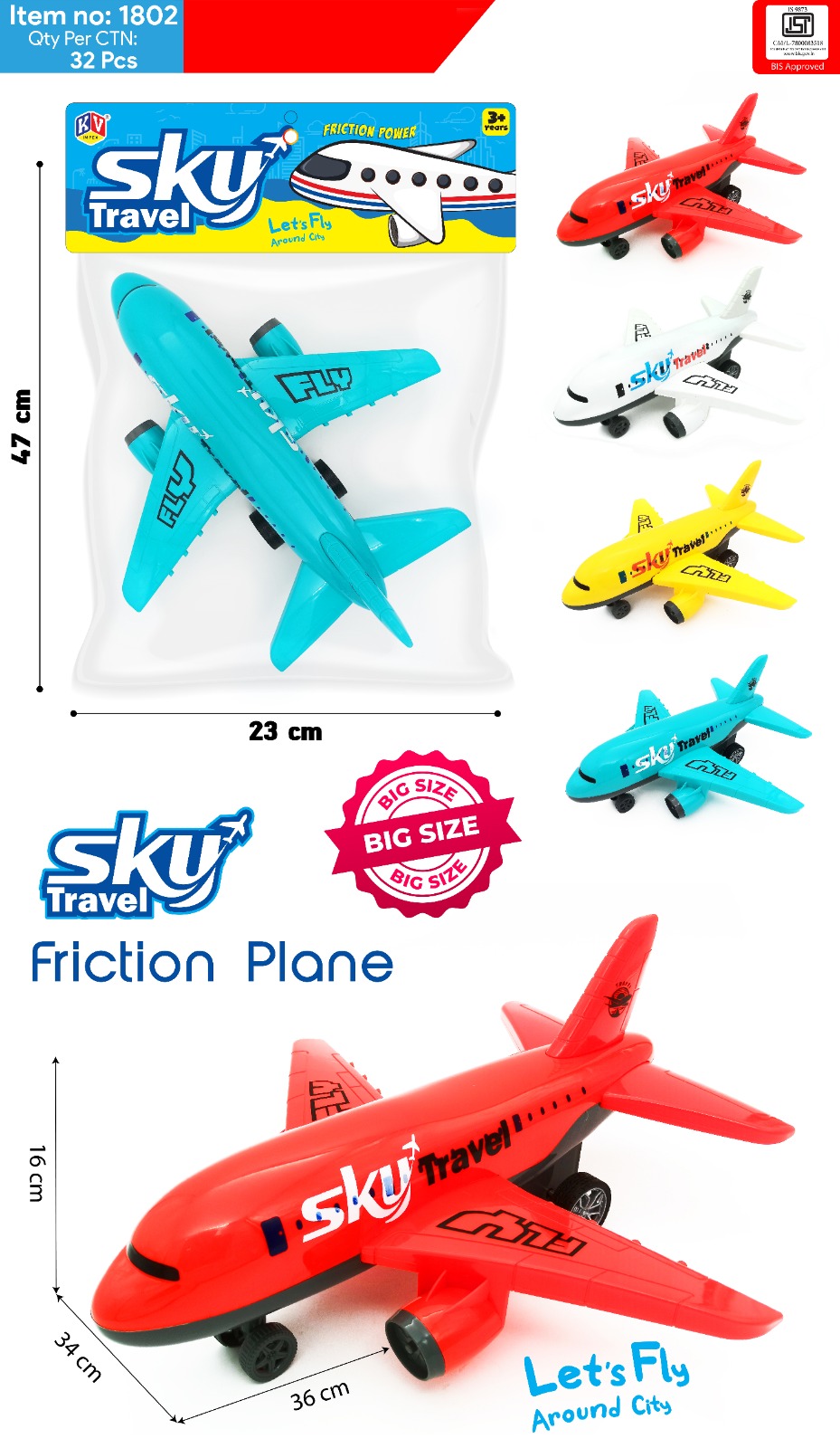 Sky Friction Powered Plane Available In 4 Colors - Plastic Type: Abs