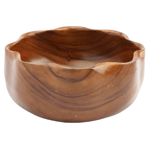 Wooden Salad Bowl - Round Wooden Design | Polished Finish, Plain Pattern, Ideal for Arts and Crafts & Home Decoration