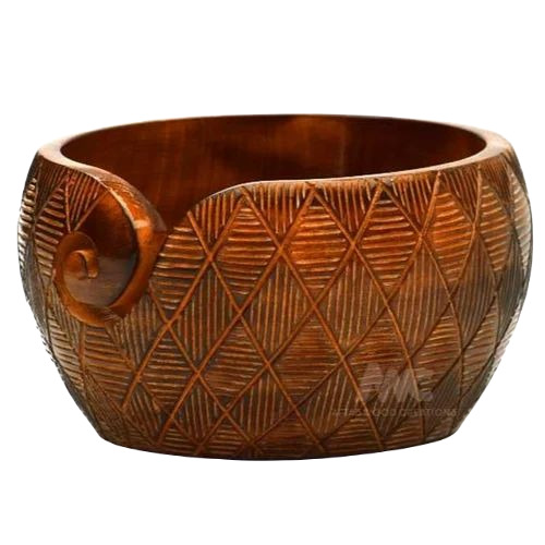Wooden Yarn Bowl - Round Shape, Polished Wood Material | Ideal for Arts and Crafts, Home Decoration, Plain Pattern Design
