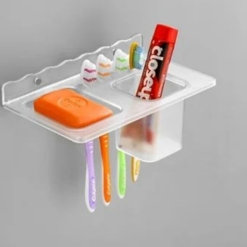 Acrylic White Soap Dish With Tumbler Holder - Plastic Material, 12x4x3 inches, White Color | Durable, Rust-Free Design