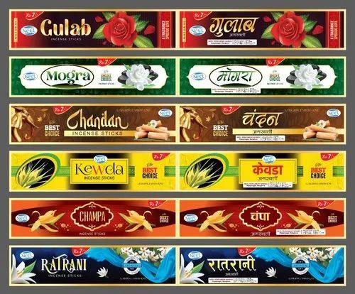 Agarbatti Packaging Pouch - PET (Polyester) , Heat Sealed Single Layer Glossy Finish, Multi-Color Rotogravure Printed Design