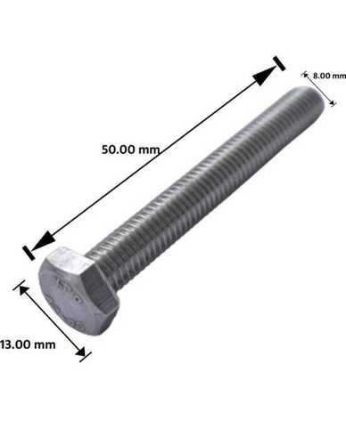 Mild Steel Bolt - 13x50x8mm, Silver Hexagon Head, Tempered Finish, Durable Quality