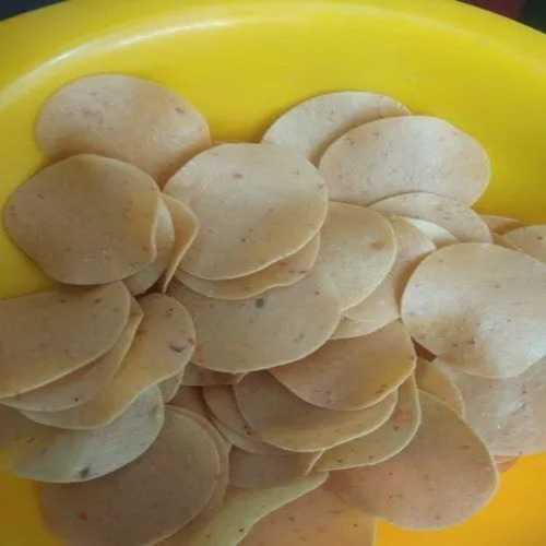 Rice Coin Papad - Solid Rice Snack, 7 Inch Round, Yellow Color, Salty Flavor, Ideal for All Ages, 500 Grams, Shelf Life 3 Months