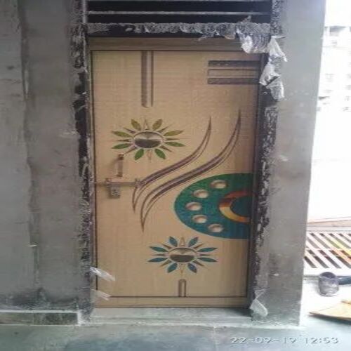Laminated Exterior Door - 30 mm Thickness, 6.8 Feet Height, Brown Color, Finished Surface, Rectangular Printed Pattern