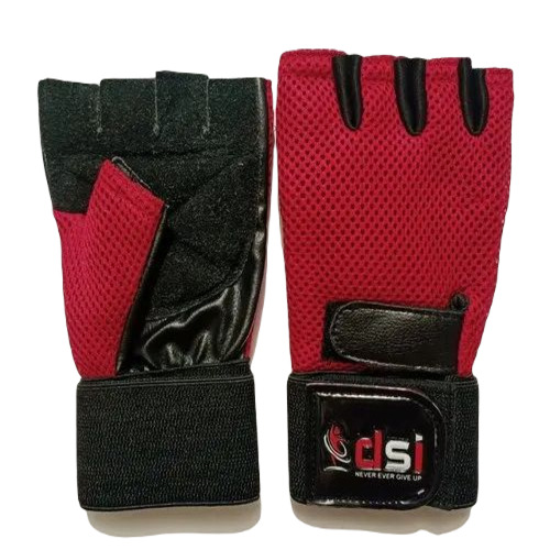 Gym Weight Lifting Gloves - Neoprene, Free Size, Red | Breathable, Soft and Durable, Half Fingered Design