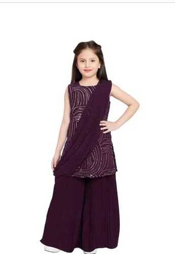 Kids Girls Sleeveless Kurta Pyjama Set - Design: Floral