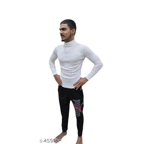Men Wool Sweater - Wool Material, Regular Fit, High Neck, Long Sleeves, Plain White Color | Warm and Soft Featured Pullover for Casual Wear