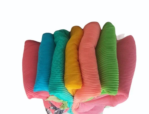 Georgette Crush Pleated Fabric - Multi-Color Washable, Shrink Resistant | Plain Texture, Versatile for Textile Application