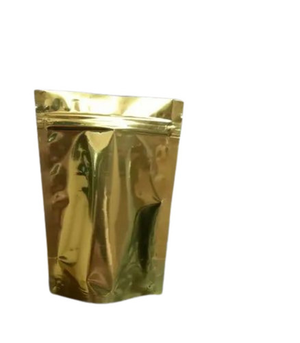 Golden Stand Up Pouch With Zipper - LDPE, 8x12 Inches, Glossy Finish | Multi Layer Lamination, Rotogravure Printed Design, Slider Closure