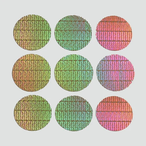 Hologram PVC Stickers - Durable Eco-Friendly Material, Golden Color | For Labeling, Any Customized Shape, Adhesive Printing Options