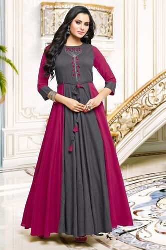 Ladies Long Kurti - Embroidered Cotton Blend, Various Sizes [S-XXXL] - Casual Wear, Long Sleeve, Modern Style