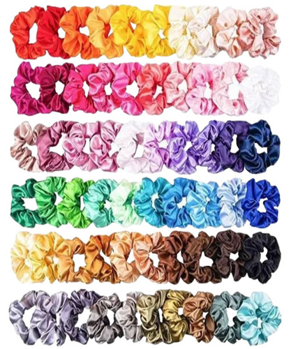 Multicolor Scrunchies - Satin Material, Sizes M, L, XL, Multicolor Plain Pattern | Fancy Hair Accessories for Women