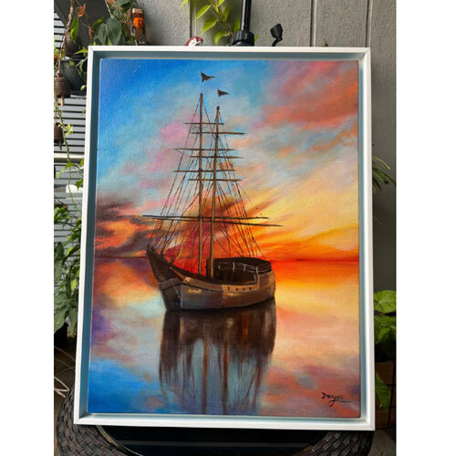 Reflective Acrylic Canvas Painting - 18x24 Inches | Bold Color Contrasts, Dynamic Abstract Forms, Layered Brushstroke Technique, Rich Texture Details, Emphasis on Light and Shadow