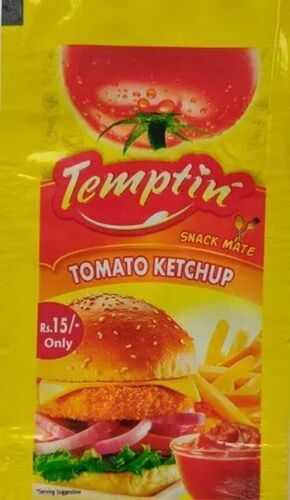 Tomato Ketchup Packaging Pouch - Plastic, Printed Multi-Color Design | Ideal for Food Storage and Serving