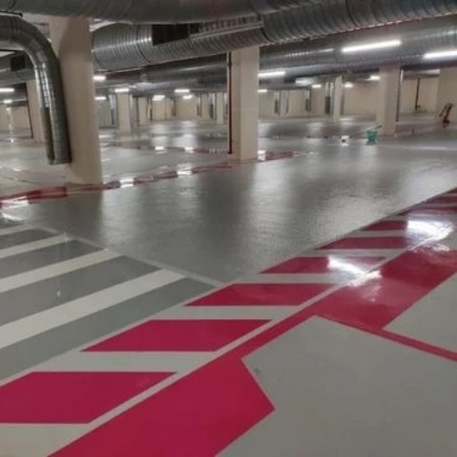 Car Parking Epoxy Flooring - Silver, Seamless Coating | High Durability, Chemical Resistant, Abrasion & Slip Resistant