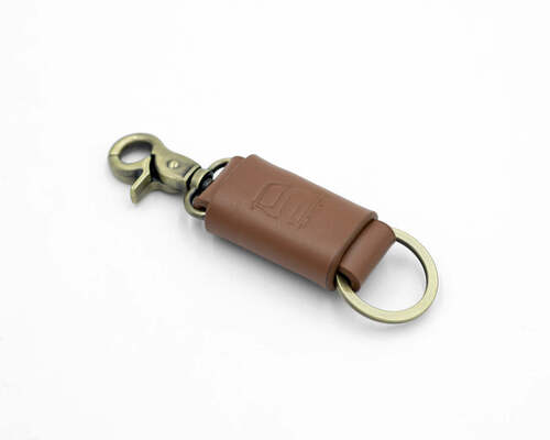 Leather Keychain - Brown Leather with Silver Nickel Plating | Fancy Design, Lightweight, Easy to Clean, Ideal for Gifting, Tested for Quality Standards