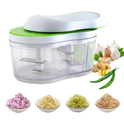Slide Garlic Chopper - Plastic Body, 300 mL Capacity, Stainless Steel Blades, 4 Blade Design - Instant Style for Effortless Chopping