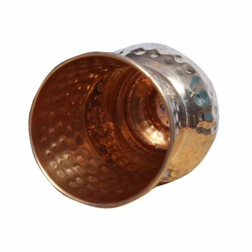 Copper Dholak Glass Hammered - 250 ml, Round Shape, Plain Design, Multicolor Customization Available
