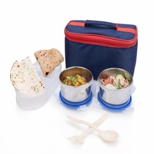 Double Decker Lunch Box - 800 mL Capacity, 2 Compartment Insulated Design | Multicolor SS Containers for Office, School, and Travel