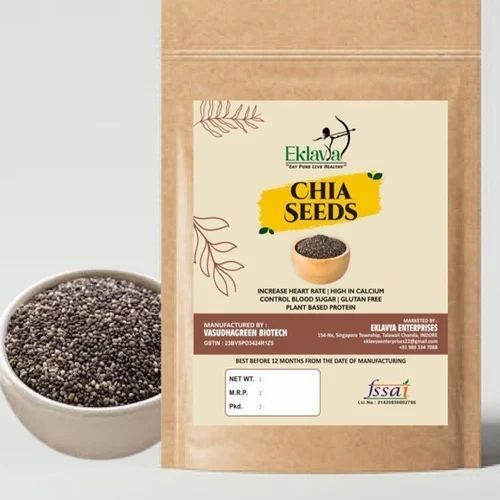 Eklavya Chia Seed - Natural Black Seeds | 100% Purity, 1 Kg Packet, 2-Year Shelf Life, Quality Assured, Ideal for Culinary Uses