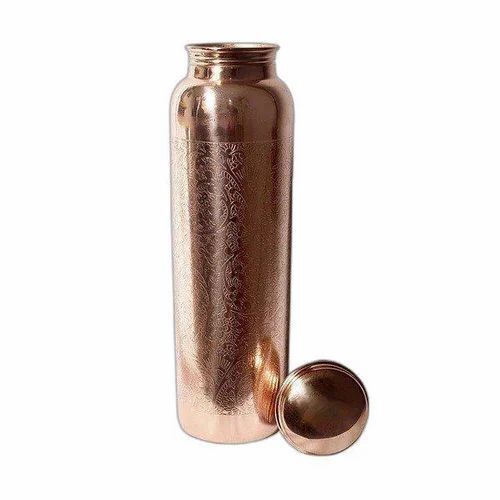 Copper Round Printed Bottle - 1000 mL Capacity, Blue Screw Cap, Multicolor Design for Kitchen Use