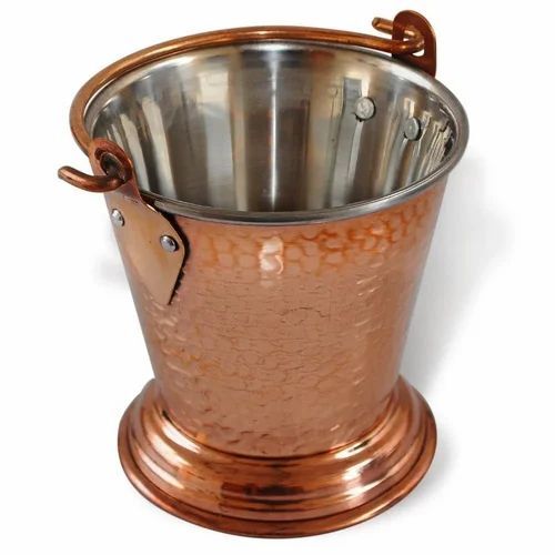 Hammered Copper Bucket - 250 ml Capacity, Copper Material, Copper Color - Customized Silver Size Available