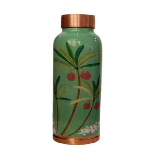 Meena Copper Water Bottle - Stainless Steel, 1000 mL, Green | Round Printed Design, Not Transparent, Customizable Size