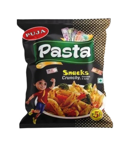 Pasta Snacks Packaging Pouch - PET (Polyester) Material 3 Side Sealed Glossy Multi-Color Printed Design | Multi Layer Lamination Rotogravure Technique
