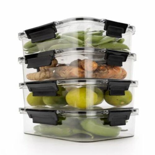 Plastic Containers - Plastic, 750 mL, Rectangular, Set of 4 Pieces | Eco-Friendly, Black Color
