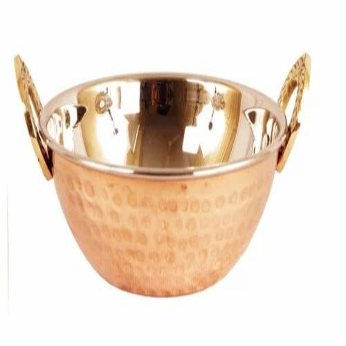 Polished Copper Kalai Handi - Copper Material Customizable Size Golden Color | Round Shape Plain Pattern Packet Packaging