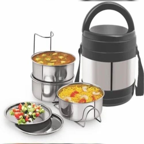 Premium Tiffin Gift Set - Stainless Steel Material Non-Handmade Silver Color Box Packaging | Ideal for Gifting Plain Pattern