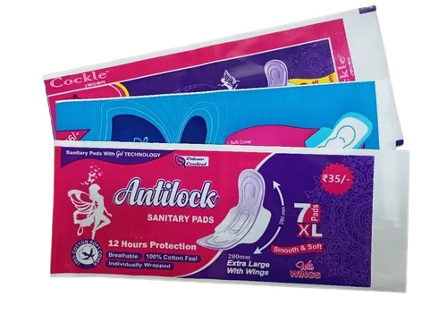 Sanitary Pads Packaging Pouch - LDPE Material, Multi Color, Glossy Finish | Rotogravure Printed Pouch for Health & Pharmaceutical Applications