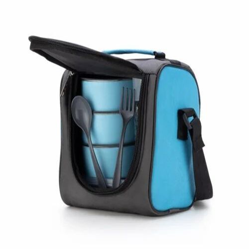 Insulated Tiffin Box - Round Shape, Stainless Steel and Plastic Material | Antibacterial, Attractive Design, Customizable Colors: Blue, Green, Red, White