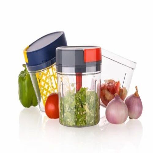 Vegetable Hand Chopper - Plastic, Square Shape, Gray | Multicolor Options, Customizable Size for Versatile Kitchen Use