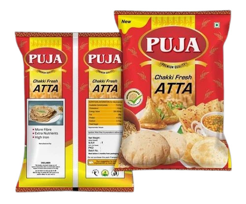 Wheat Flour Packaging Pouch - PP Material, 1 Kg Capacity, Multi Color Printed Design | Glossy Finish, Double Layer Lamination, Pillow Pouch Design