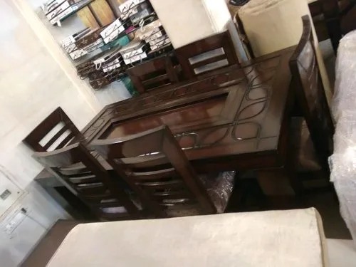 Wooden Dining Table Set - 6 Standard Wooden Chairs + 1 Rectangle Table | Classic Brown, Superior Strength, Water & Termite Resistant, Easy to Clean