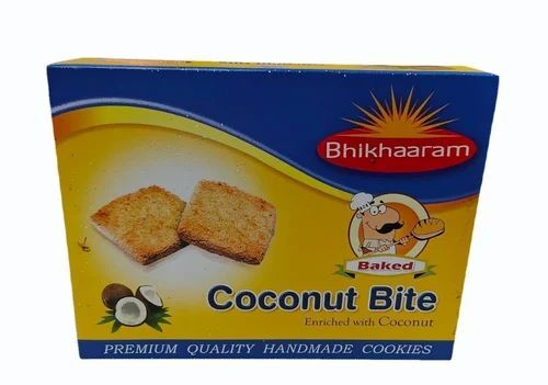 Bhikhaaram Coconut Bite Cookies - 300 Gram Box, Sweet Square Cookies | FSSAI Certified, Made with Good Quality Coconut Flavors