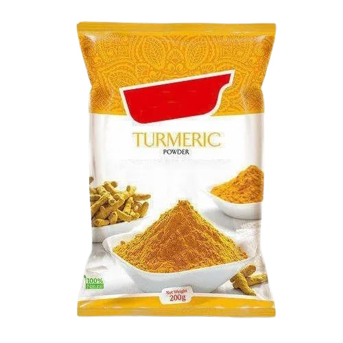 Turmeric Powder Packaging Pouch - PET (Polyester), 12x18 Inches, Multi Color, Glossy Finish, Rotogravure Printed, Multi Layer Laminated, Heat Sealed Closure