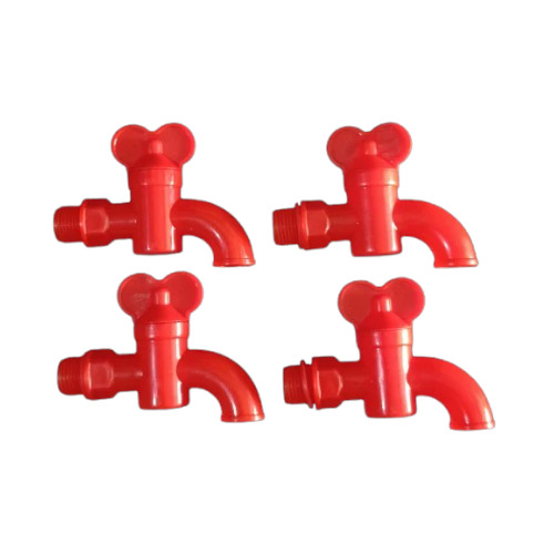 15 mm Pan Bib Cock - Plastic, Glossy Red Finish | Modern Wall-Mounted Design with Round Handle for Contemporary Bathroom Fitting