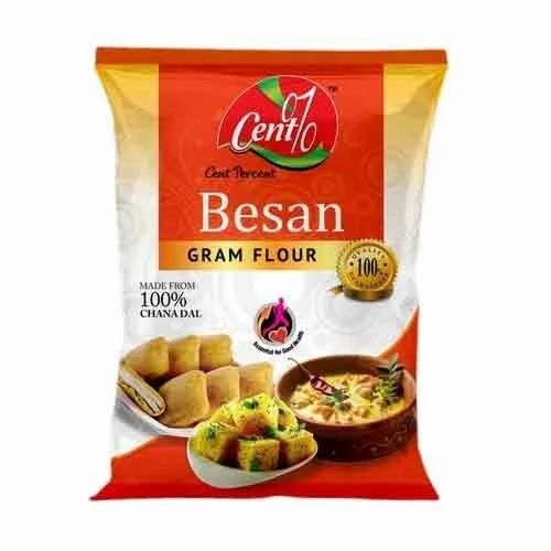 Besan Packaging Pouch - Multi Layer Laminated, Glossy Plastic with Heat Sealed Closure | Multi-Color Rotogravure Printed Design