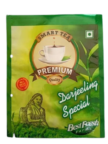 Printed Tea Packaging Pouch - PET Material, Multi Color, Double Layer Laminated, Glossy Finish, Heat Sealed Closure | Pillow Pouch with Rotogravure Printing