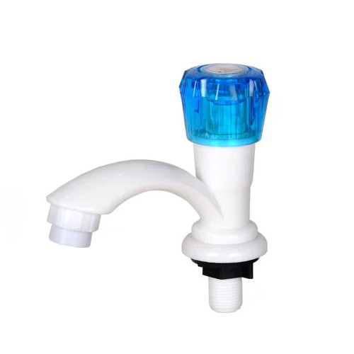 PVC Crystal Pillar Tap - Smooth Finish Standard Size | Glossy White and Blue Round Shape Durable PVC Material