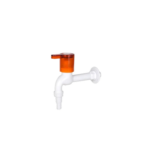 PVC Nozzle Bib Cock - PVC Material, Standard Size, Glossy Finish, Round Shape | White & Red Color, Smooth Surface for Bathroom Fitting