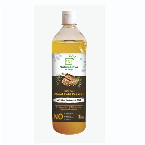 Cold Pressed White Sesame Oil - 1 Litre Organic 100% Pure | Lowers Cholesterol 6 Months Shelf Life Ideal for Cooking