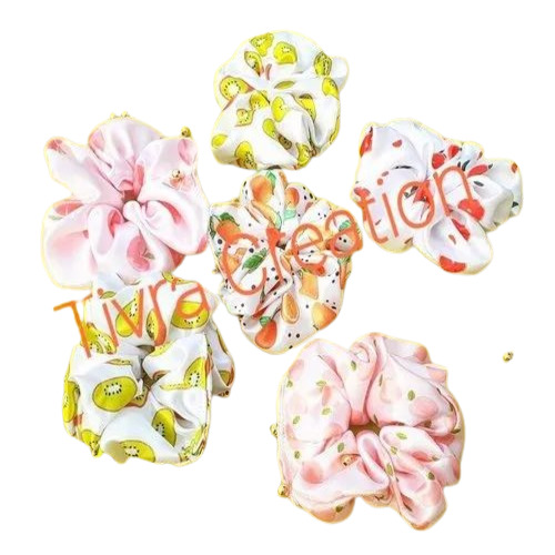 Fruit Printed Scrunchies - Satin Material, Multicolor, Plain Pattern | Fancy Hair Accessory for Women, Suitable for Baby Girls and Girls