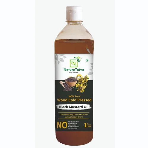 Nature Tatva Wood Cold Pressed Black Mustard Oil - 1 Litre Bottle | Organic, 100% Pure, Lowers Cholesterol, 12 Months Shelf Life, Ideal for Cooking